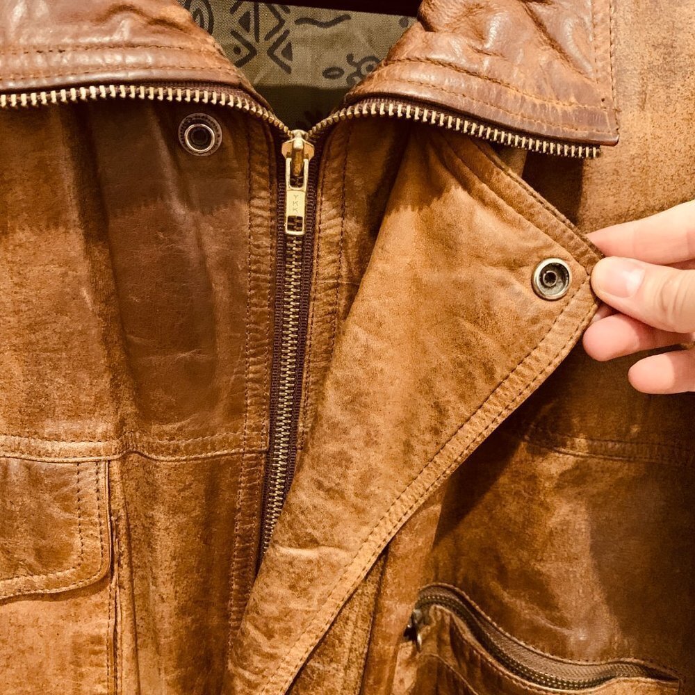 Vintage Mirage Brown Soft Distressed Leather Jacket Coat Size 44 XL - Picture 4 of 15